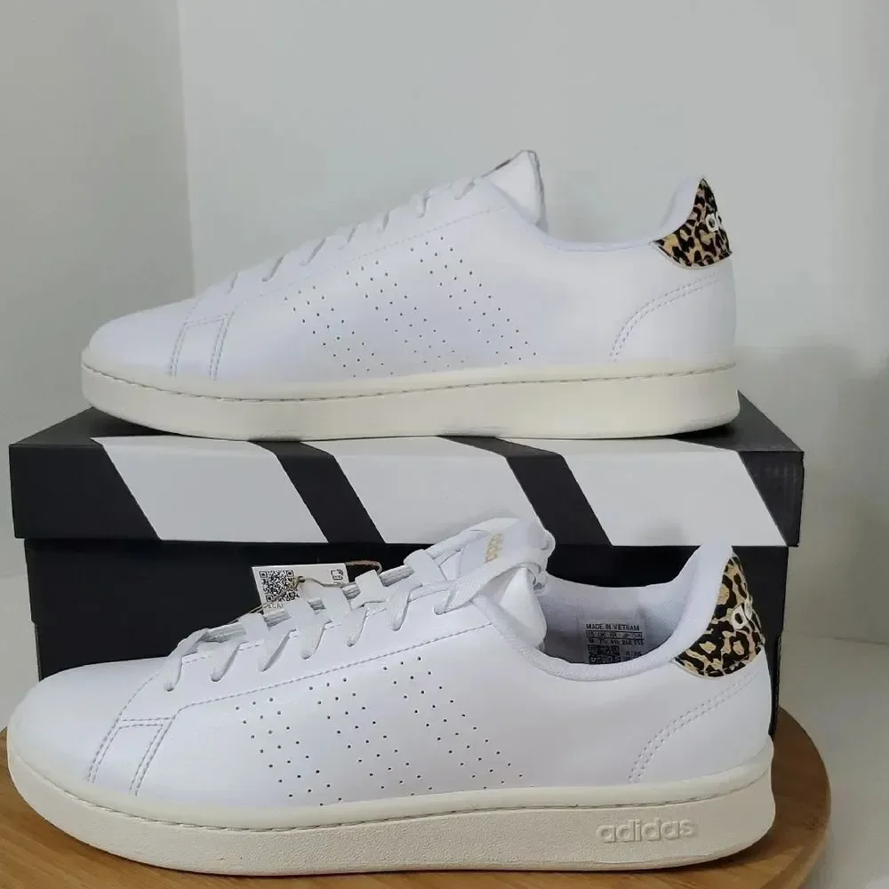 adidas Advantage Cloud White Leopard Print Tennis Sneakers Women's 9 NIB
